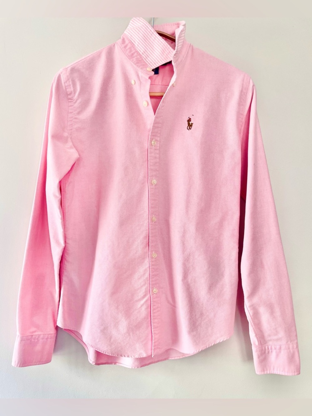 SOLD - Ralph Lauren Blue Label Pink Oxford Shirt Striped White Collar XS 2 Y2K - Picture 2 of 14